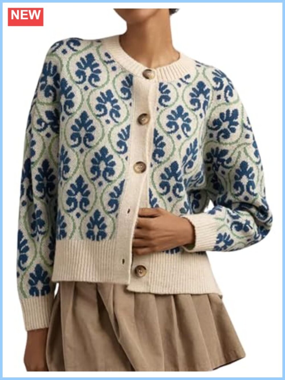 Womens Floral Knit Cardigan Open Front Button Down Long Sleeve Sweater